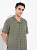 Men's Olive Relaxed Fit Resort Wear Textured Shirt