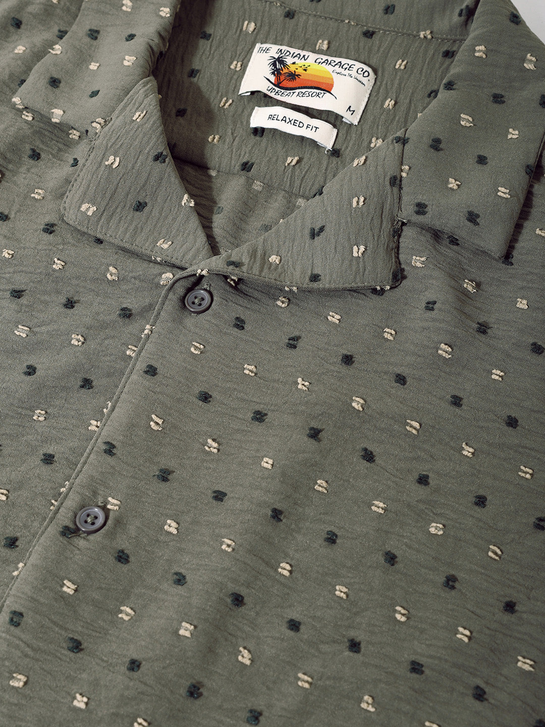 Men's Olive Relaxed Fit Resort Wear Textured Shirt