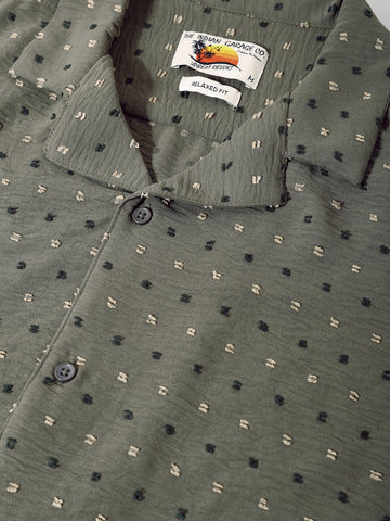 Men's Olive Relaxed Fit Resort Wear Textured Shirt