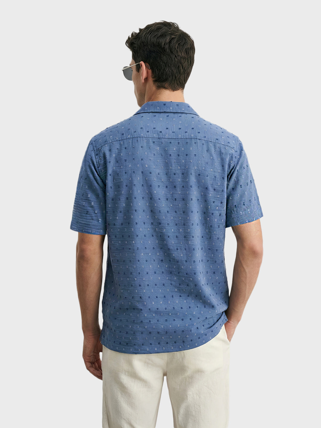 Men's Blue Relaxed Fit Resort Wear Textured Shirt