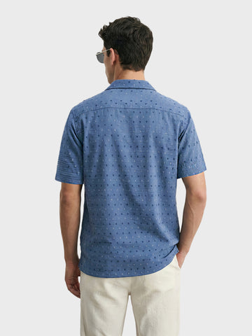 Men's Blue Relaxed Fit Resort Wear Textured Shirt