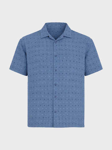 Men's Blue Relaxed Fit Resort Wear Textured Shirt