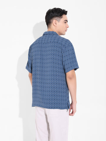 Men's Blue Relaxed Fit Resort Wear Textured Shirt
