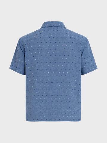 Men's Blue Relaxed Fit Resort Wear Textured Shirt