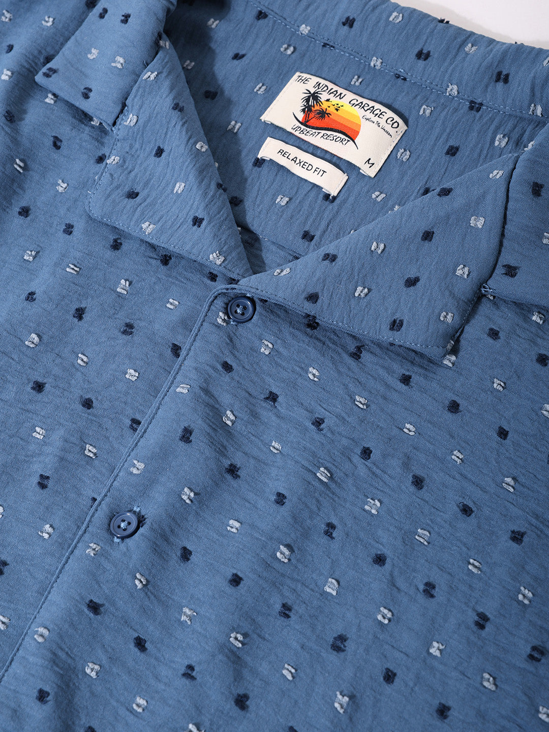 Men's Blue Relaxed Fit Resort Wear Textured Shirt
