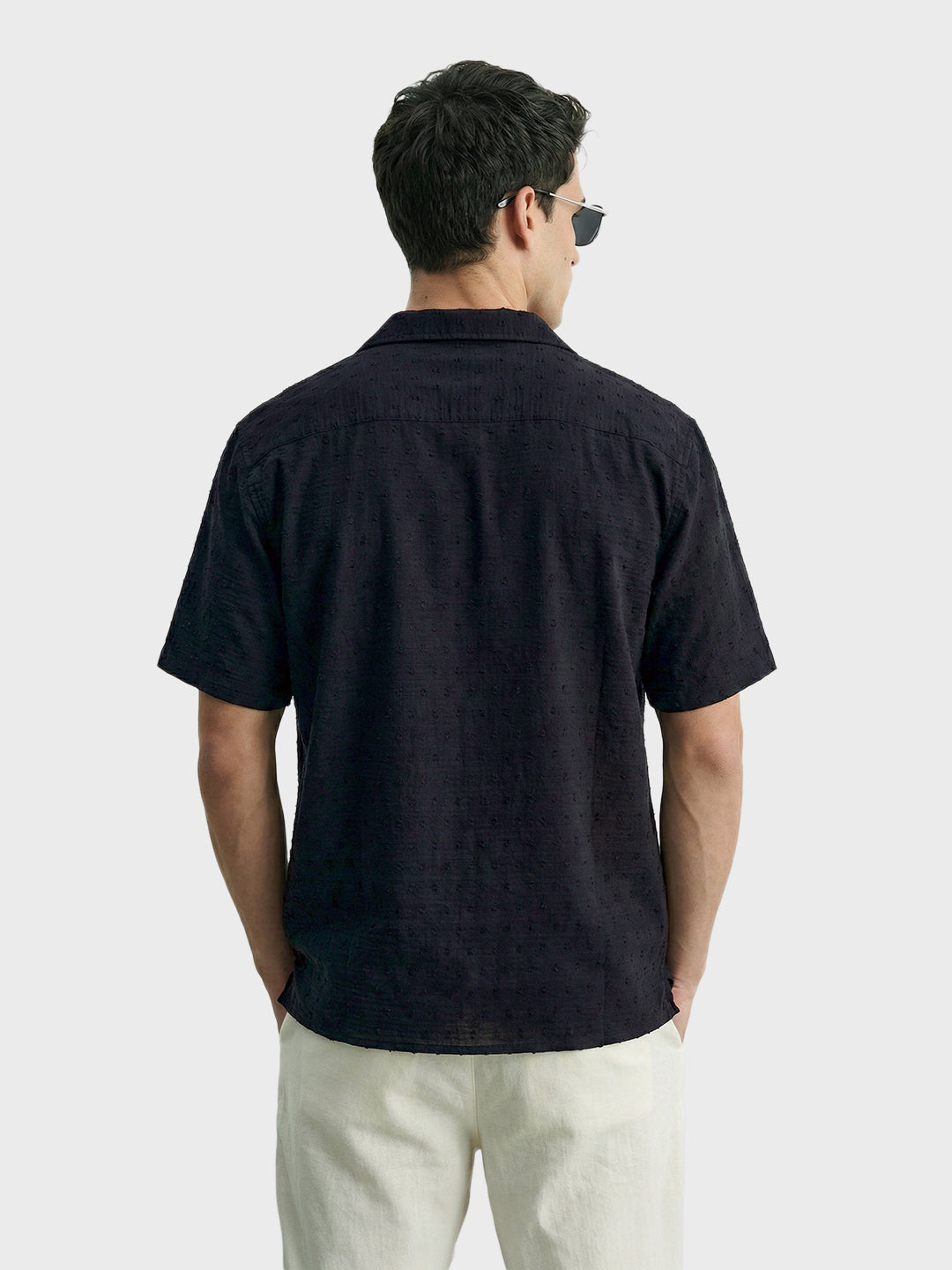 Men's Black Relaxed Fit Resort Wear Textured Shirt