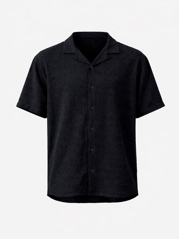 Men's Black Relaxed Fit Resort Wear Textured Shirt