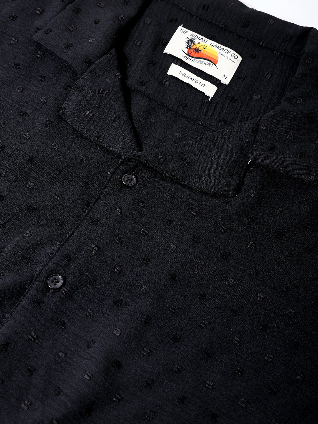 Men's Black Relaxed Fit Resort Wear Textured Shirt