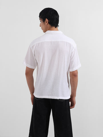 Men's White Relaxed Fit Resort Wear Textured Shirt