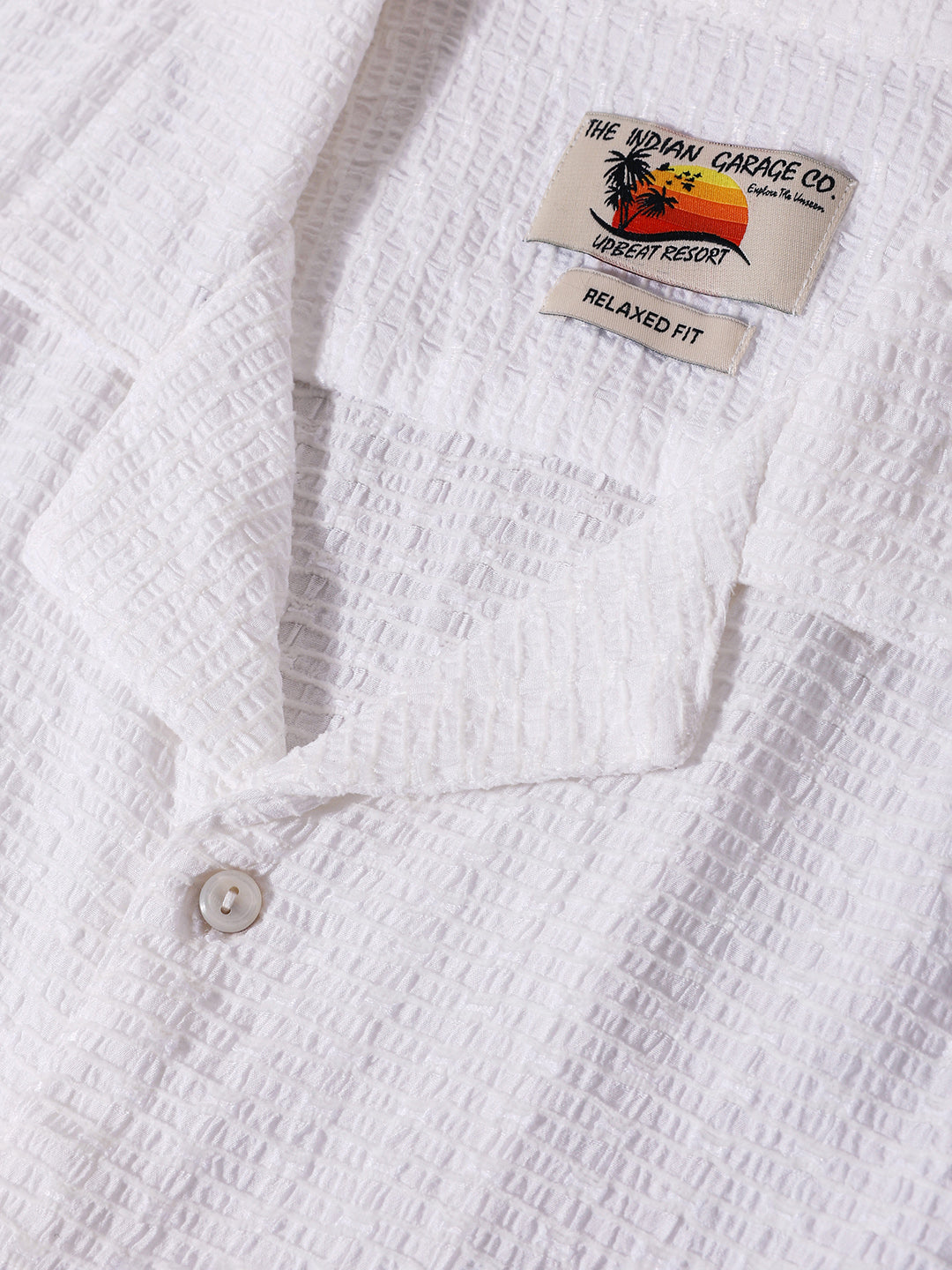 Men's White Relaxed Fit Resort Wear Textured Shirt