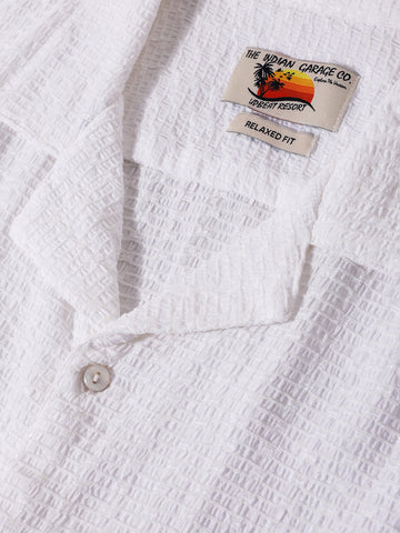 Men's White Relaxed Fit Resort Wear Textured Shirt