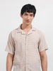 Men's Beige Relaxed Fit Textured Resort Wear Shirt