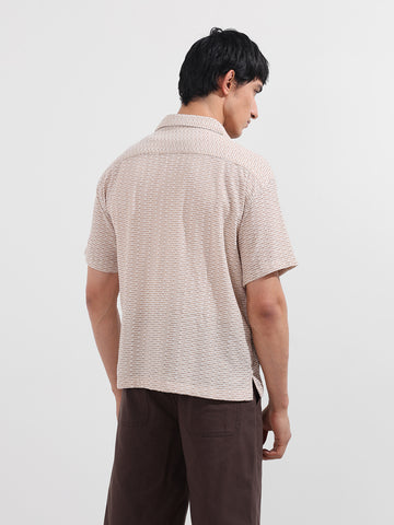Men's Beige Relaxed Fit Textured Resort Wear Shirt