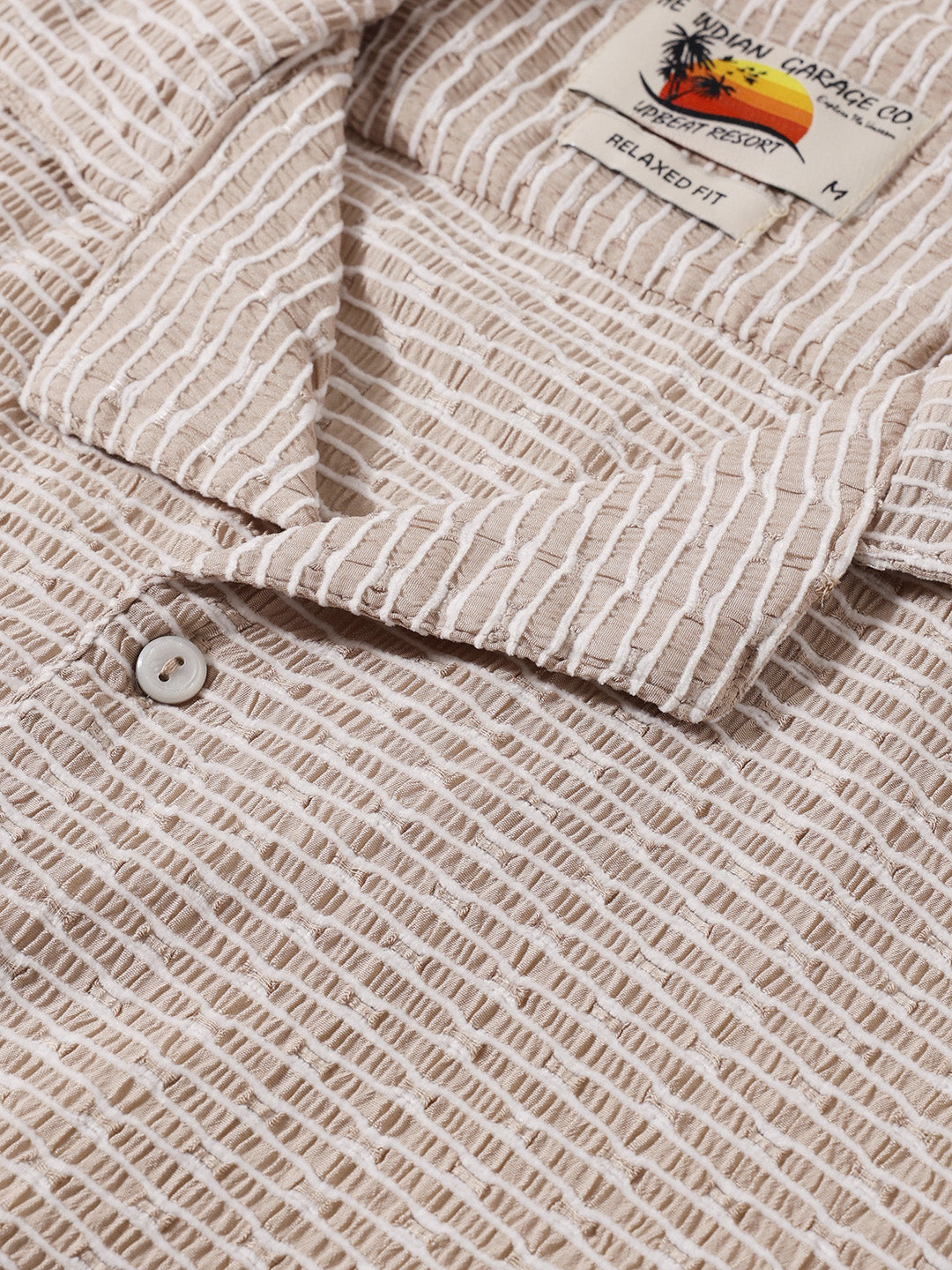 Men's Beige Relaxed Fit Textured Resort Wear Shirt