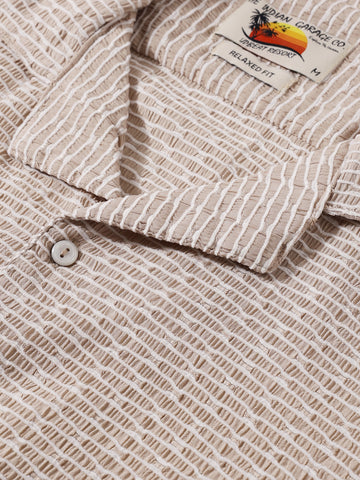 Men's Beige Relaxed Fit Textured Resort Wear Shirt