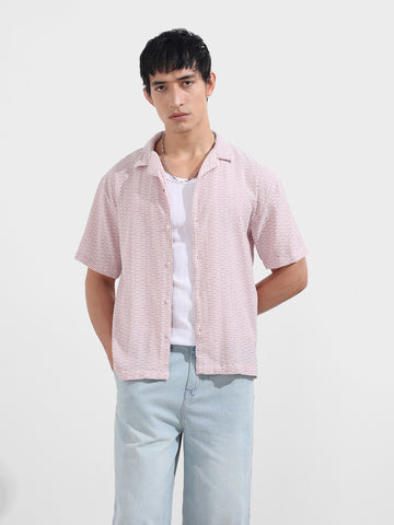 Men's Pink Relaxed Fit Resort Wear Textured Shirt
