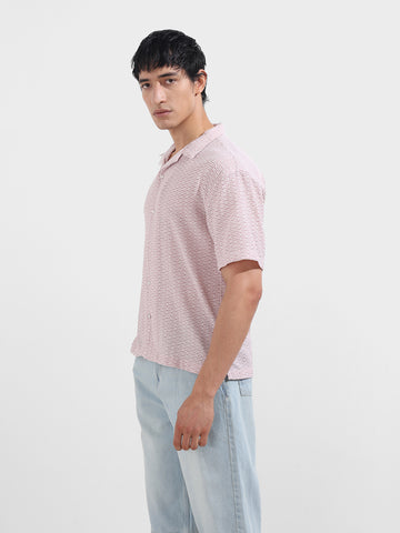 Men's Pink Relaxed Fit Resort Wear Textured Shirt