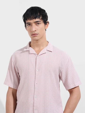 Men's Pink Relaxed Fit Resort Wear Textured Shirt
