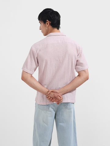 Men's Pink Relaxed Fit Resort Wear Textured Shirt