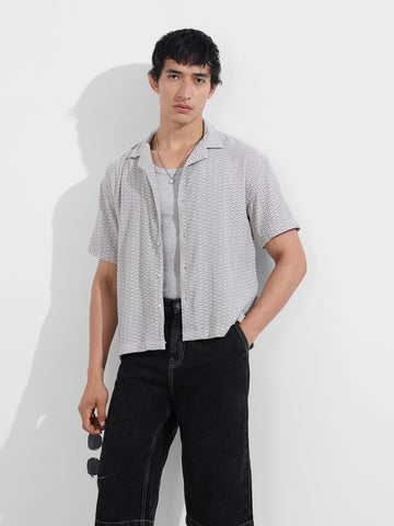 Men's Grey Relaxed Fit Resort Wear Textured Shirt