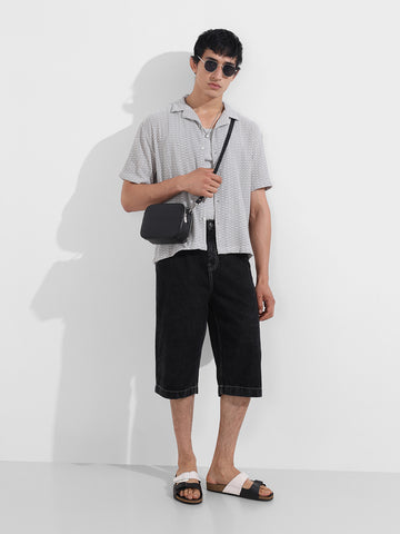 Men's Grey Relaxed Fit Resort Wear Textured Shirt