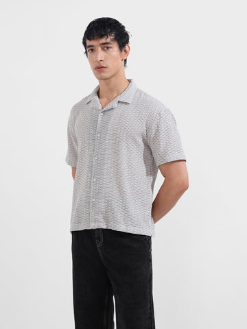 Men's Grey Relaxed Fit Resort Wear Textured Shirt