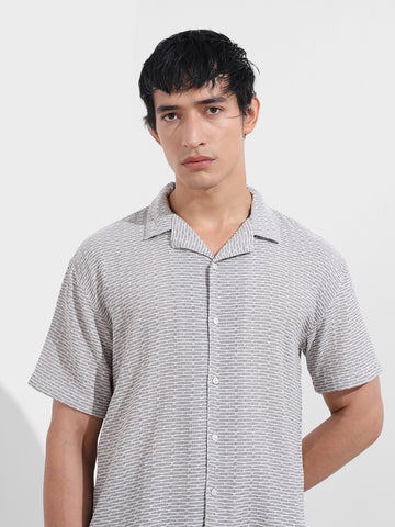 Men's Grey Relaxed Fit Resort Wear Textured Shirt