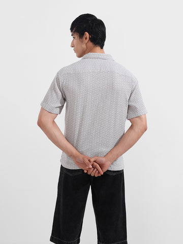Men's Grey Relaxed Fit Resort Wear Textured Shirt