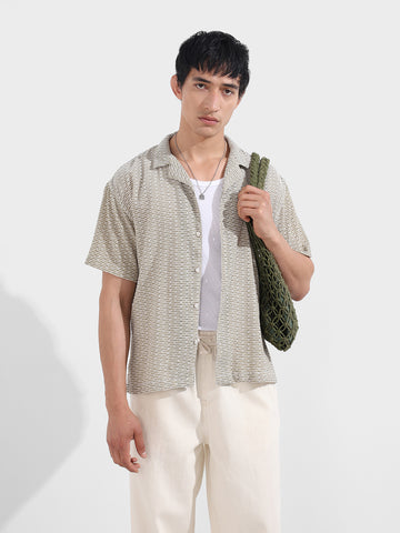 Men's Green Relaxed Fit Resort Wear Textured Shirt