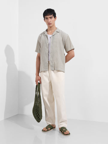Men's Green Relaxed Fit Resort Wear Textured Shirt
