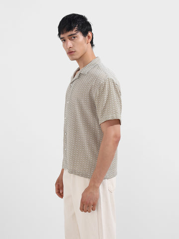 Men's Green Relaxed Fit Resort Wear Textured Shirt
