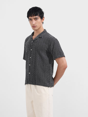 Men's Black Relaxed Fit Resort Wear Textured Shirt