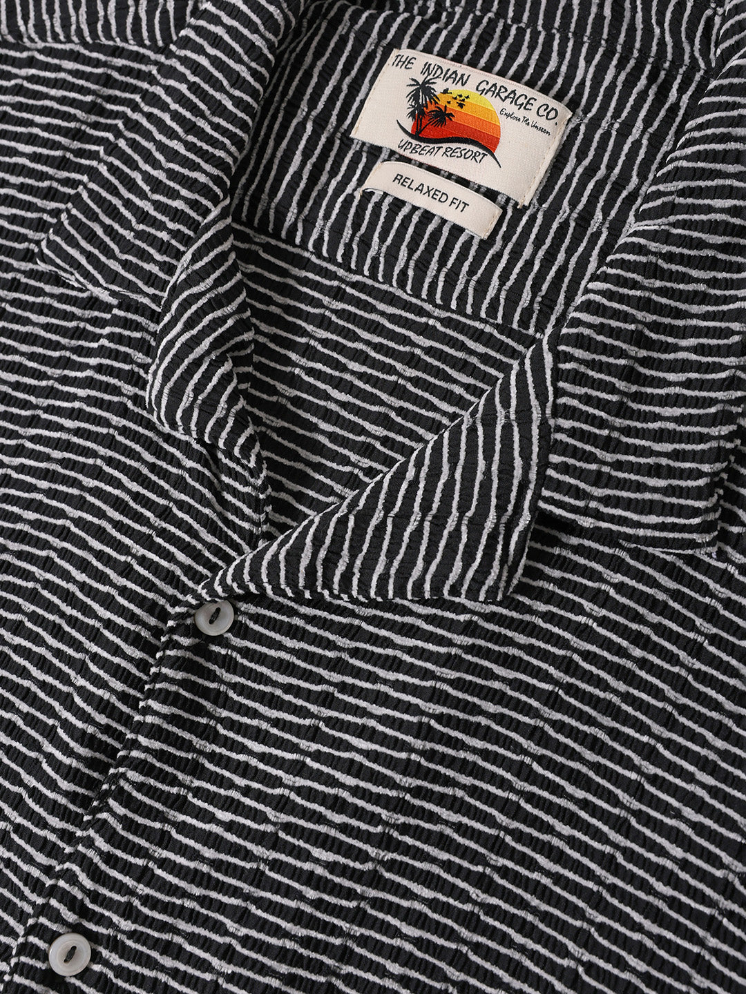 Men's Black Relaxed Fit Resort Wear Textured Shirt