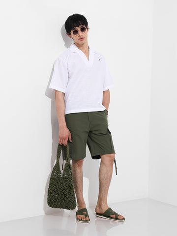 Men's White Oversized Fit Resort Wear Textured Shirt