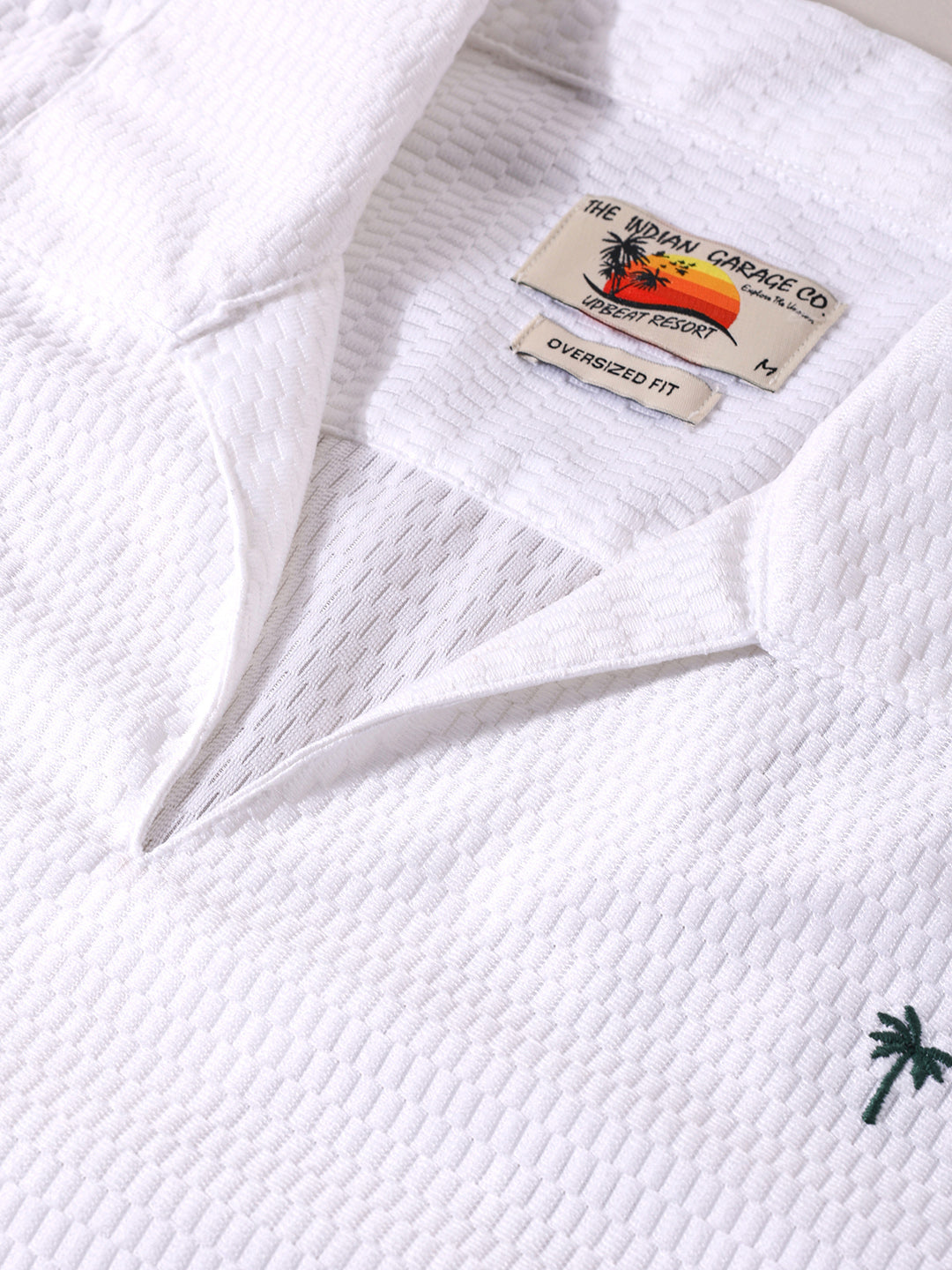 Men's White Oversized Fit Resort Wear Textured Shirt