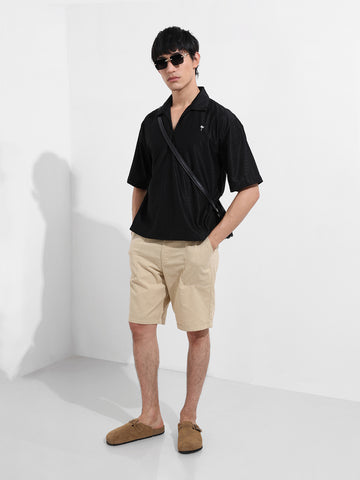 Men's Black Oversized Fit Resort Wear Textured Shirt