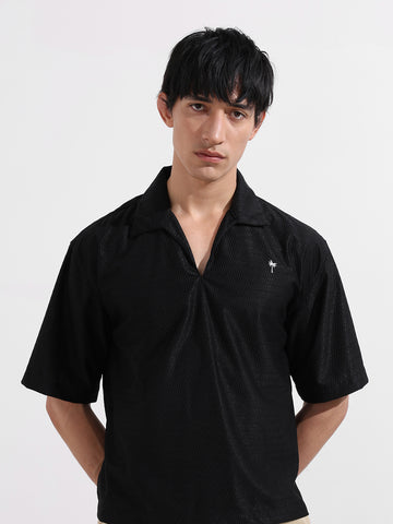 Men's Black Oversized Fit Resort Wear Textured Shirt
