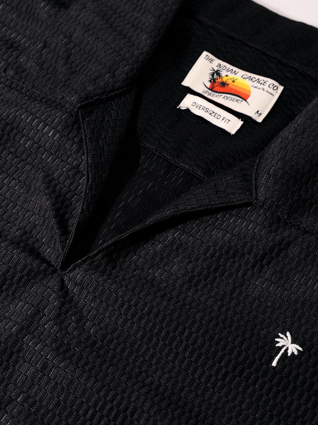 Men's Black Oversized Fit Resort Wear Textured Shirt