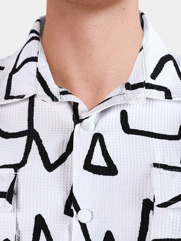 Men's White Boxy Fit Printed Utility Shirt