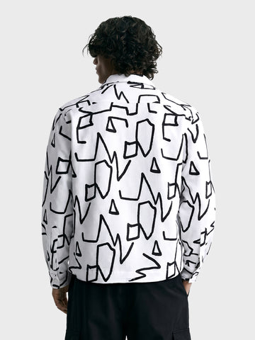Men's White Boxy Fit Printed Utility Shirt