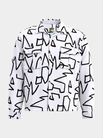 Men's White Boxy Fit Printed Utility Shirt