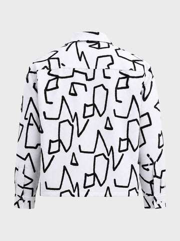 Men's White Boxy Fit Printed Utility Shirt