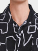 Men's Black Boxy Fit Printed Utility Shirt