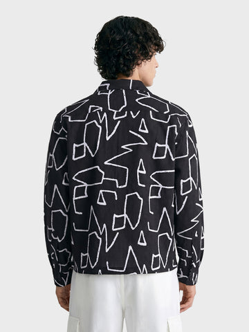 Men's Black Boxy Fit Printed Utility Shirt