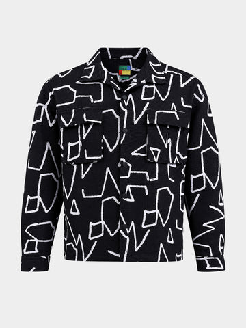 Men's Black Boxy Fit Printed Utility Shirt