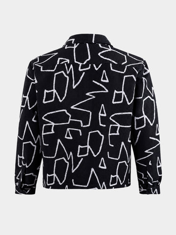 Men's Black Boxy Fit Printed Utility Shirt
