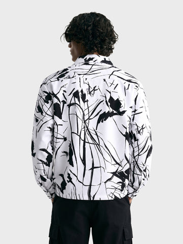 Men's White Boxy Fit Printed Utility Shirt