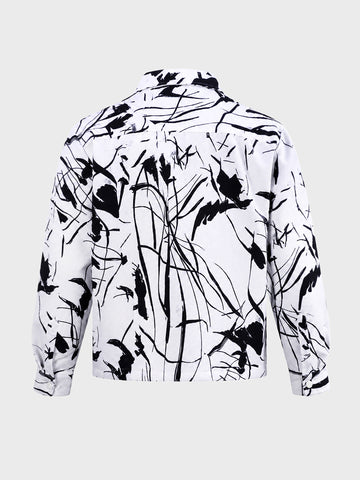 Men's White Boxy Fit Printed Utility Shirt