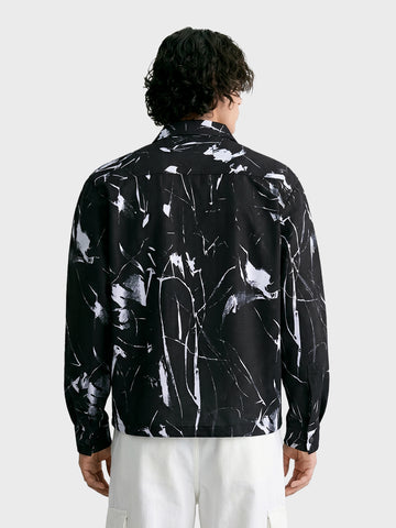 Men's Black Boxy Fit Printed Utility Shirt