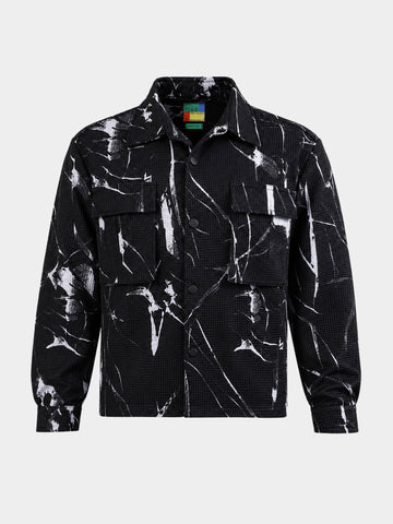 Men's Black Boxy Fit Printed Utility Shirt